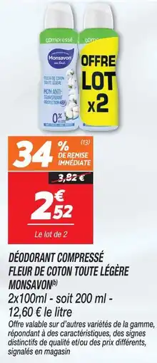 Netto Monsavon déodorant compressé fleur de coton toute légère offre