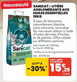 Animalis Sanicat litière agglomérante aux huiles essentielles 10kg offre