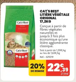 Animalis Cat's best litière végétale original 17,2kg offre