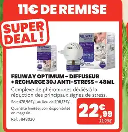 Animalis Feliway optimum diffuseur + recharge 30j anti-stress - 48ml offre