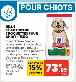 Animalis Hill's sélection de croquettes pour chiot - 16 kg offre