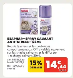 Animalis Beaphar spray calmant anti-stress - 125ml offre