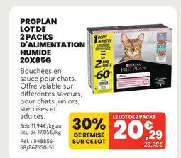 Animalis Proplan lot de 2 packs d'alimentation humide 20x85g offre