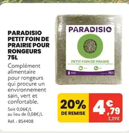 Animalis Paradisio petit foin de prairie pour rongeurs 75l offre