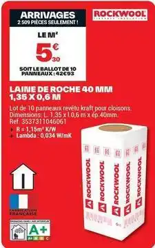 Brico Dépôt Rockwool - laine de roche 40 mm 1.35 x 0,6 m offre
