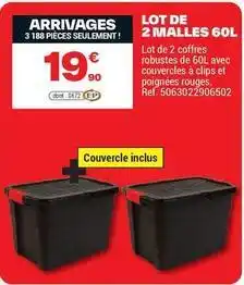 Brico Dépôt Lot de 2 malles 60l offre