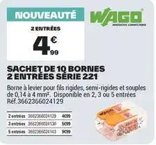 Brico Dépôt Wago - sachet de 10 bornes 2 entrées serie 221 offre