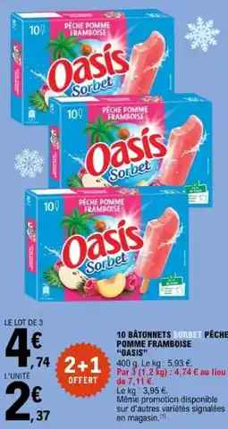 E.Leclerc Oasis 10 batonnets sorbet peche pomme flamboise offre