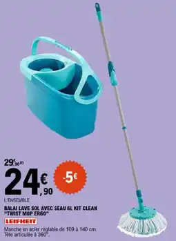 E.Leclerc LEIFHEIT BALAI LAVE SOL AVEC SEAU 6L KIT CLEAN "TWIST MOP ERGO" offre