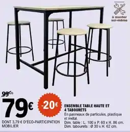 E.Leclerc ENSEMBLE TABLE HAUTE ET 4 TABOURETS offre