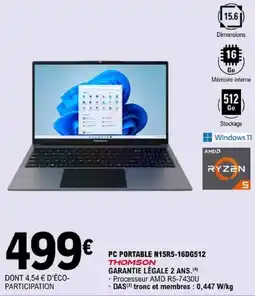 E.Leclerc THOMSON PC PORTABLE N15R5-16DG512 offre