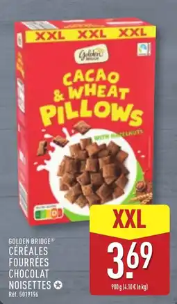 ALDI GOLDEN BRIDGE CÉRÉALES FOURRÉES CHOCOLAT NOISETTES offre