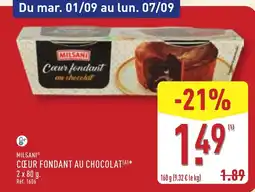 ALDI MILSANI CŒUR FONDANT AU CHOCOLAT offre