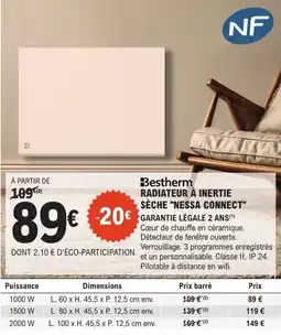 E.Leclerc Brico Bestherm RADIATEUR À INERTIE SÈCHE "NESSA CONNECT" offre