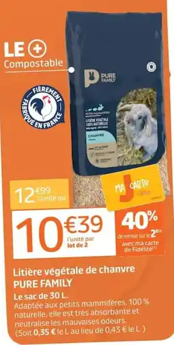 Jardiland PURE FAMILY Litière végétale de chanvre offre