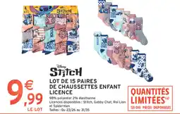 Intermarché Contact Stitch lot de 15 paires de chaussettes enfant offre