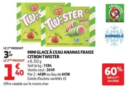 Auchan Twister mini glace à l'eau ananas fraise citron offre
