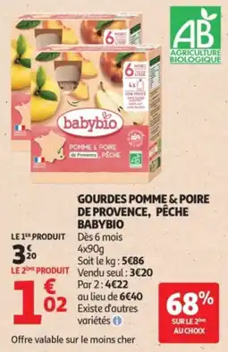 Auchan BABYBIO Gourdes pomme & poire offre