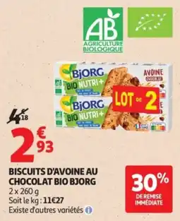 Auchan BJORG Biscuits d'avoine au chocolat offre