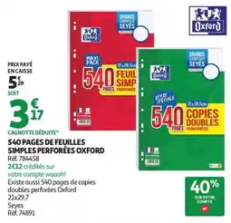 Auchan Oxford Feuilles simples perforées offre