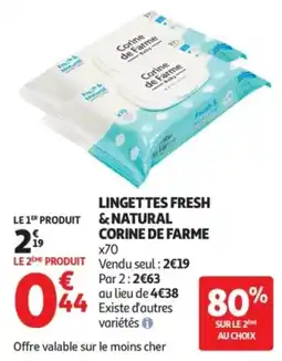 Auchan Corine de Farme Lingettes Fresh & Natural offre