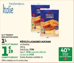 Auchan Auchan Pâtes à lasagnes offre