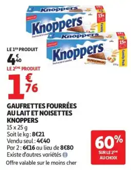 Auchan Knoppers Gaufrettes fourrées offre