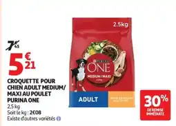 Auchan PURINA ONE CROQUETTE POUR CHIEN ADULT MEDIUM/MAXI AU POULET offre