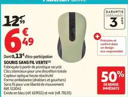 Auchan Olive Souris sans fil verte offre