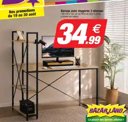 Bazarland BAZAR LAND Bureau avec étagères 3 niveaux offre