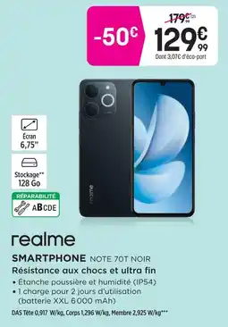 Pulsat Realme smartphone note 70t noir offre