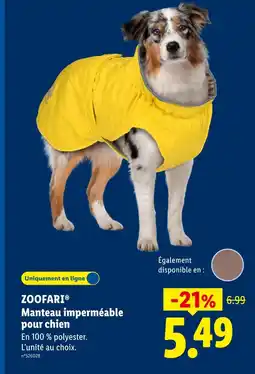Lidl Zoofari manteau imperméable pour chien offre