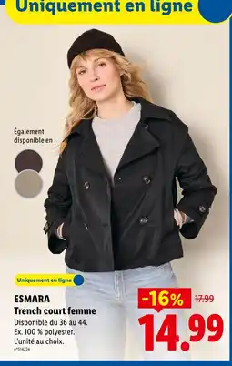 Lidl Esmara trench court femme offre