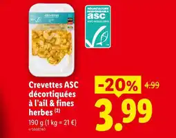Lidl Crevettes asc décortiquées à l’ail & fines herbes offre