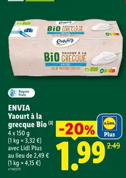 Lidl Envia yaourt à la grecque bio offre