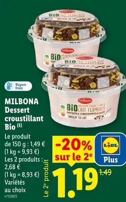 Lidl Milbona dessert croustillant bio offre