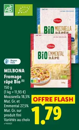 Lidl Milbona fromage râpé bio offre
