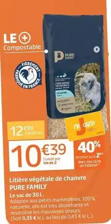Jardiland Pure family - litière végétale de chanvre offre