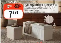 La Foir'Fouille Pouf ou banc pliant velours côtelé offre
