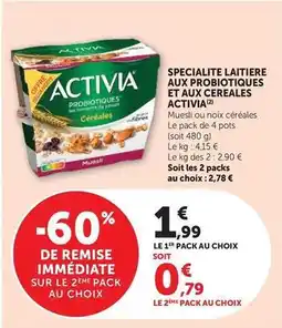 Hyper U Danone - activia specialite laitiere aux probiotiques et aux cereales offre