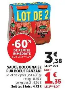 Hyper U Panzani - sauce bolognaise pur boeuf offre
