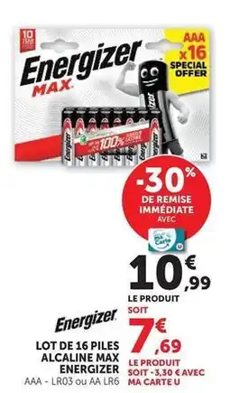 Hyper U Energizer - lot de 16 piles alcaline max offre