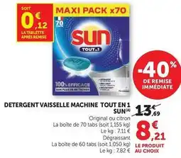 Hyper U Sun - detergent vaisselle machine tout en 1 offre