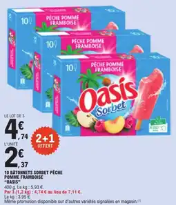 E.Leclerc Oasis 10 batonnets sorbets peche pomme framboise offre