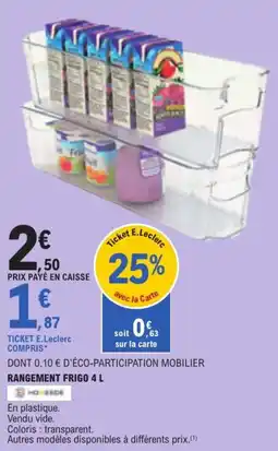 E.Leclerc HOMESIDE RANGEMENT FRIGO 4 L offre