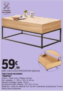 E.Leclerc Memphis table basse relevable offre