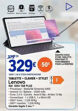 E.Leclerc Lenovo TABLETTE + CLAVIER + STYLET offre