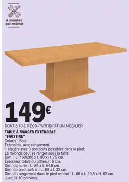 E.Leclerc FAUSTINE TABLE À MANGER EXTENSIBLE offre