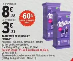 E.Leclerc Milka TABLETTES DE CHOCOLAT offre