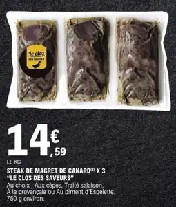E.Leclerc LE CLOS DES SAVEURS STEAK DE MAGRET DE CANARD offre